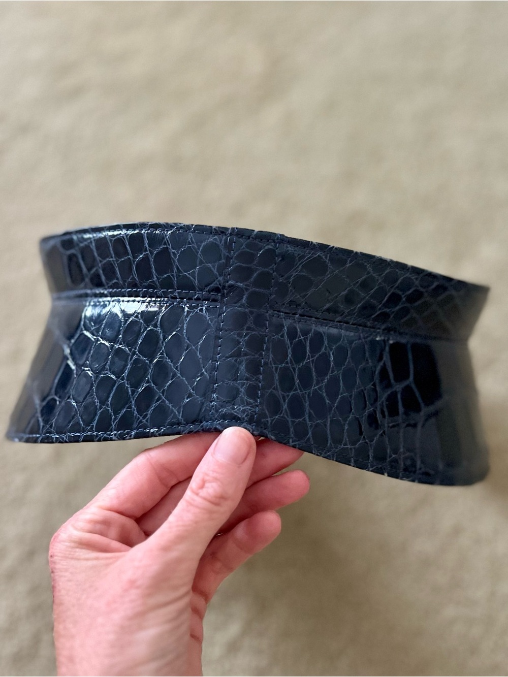 REAL Alligator - Vintage Oscar de la Renta Navy Blue Corset Belt XS - Picture 3 of 5
